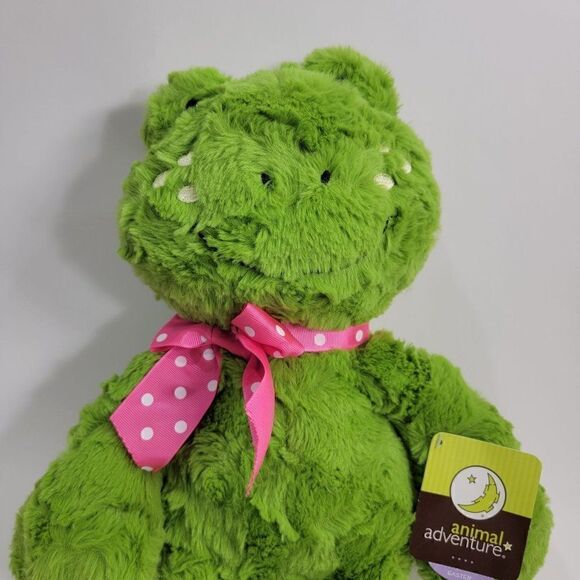 17" Animal Adventure Green Frog Pink Polka Dot Bow Plush - Picture 2 of 6